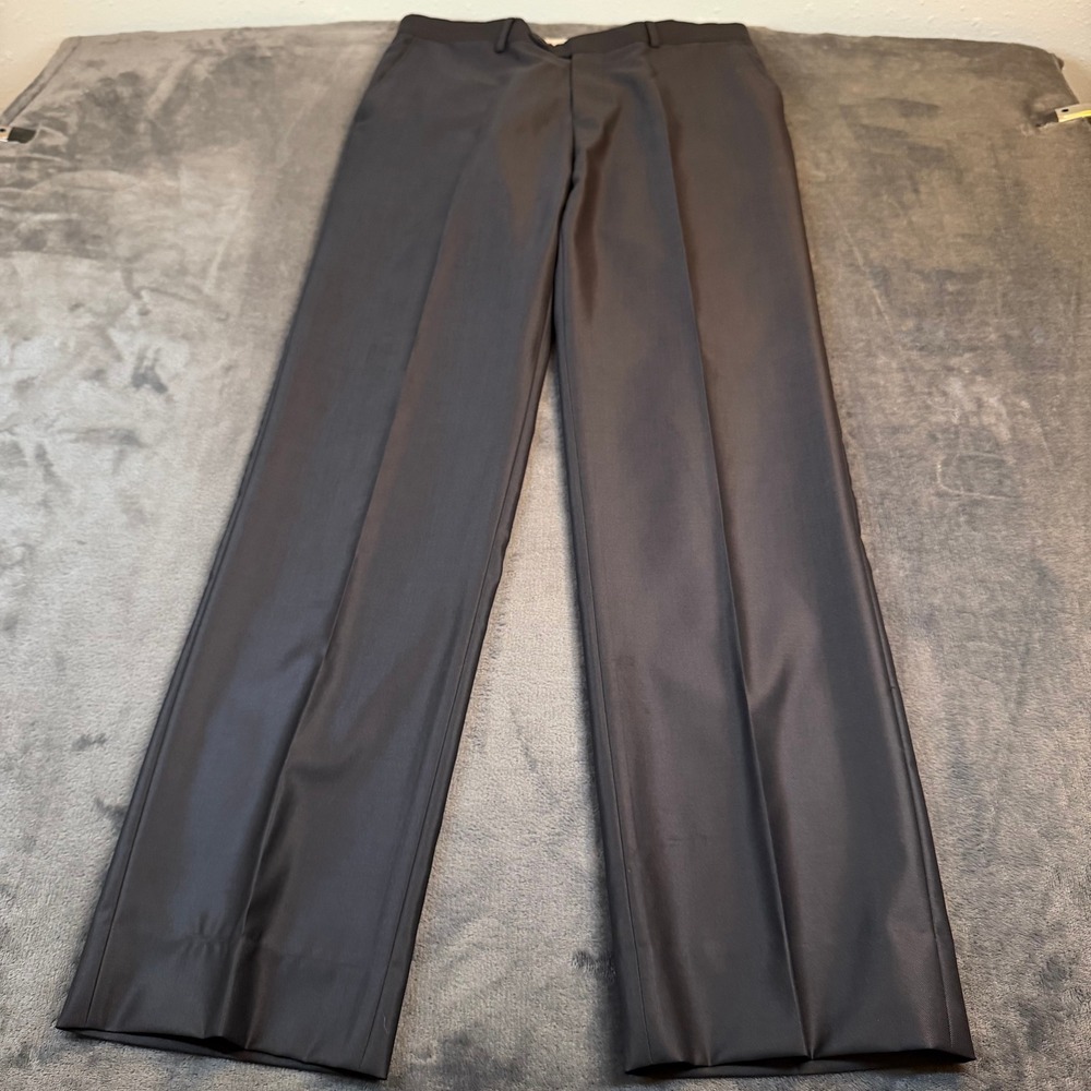 Zara Man Dark Gray/Black Sheen Flat Front Dress Pants Men 32x33 Slim Trousers